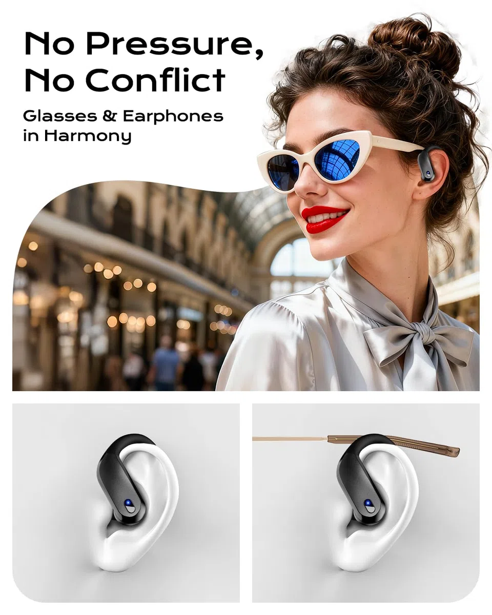 Auricolari wireless Bluetooth 5.3 sportivi con ganci, auricolari impermeabili IPX7, auricolari 48 ore di riproduzione, leggeri 7,8 g, microfono con cancellazione del rumore, cuffie Bluetooth per corsa