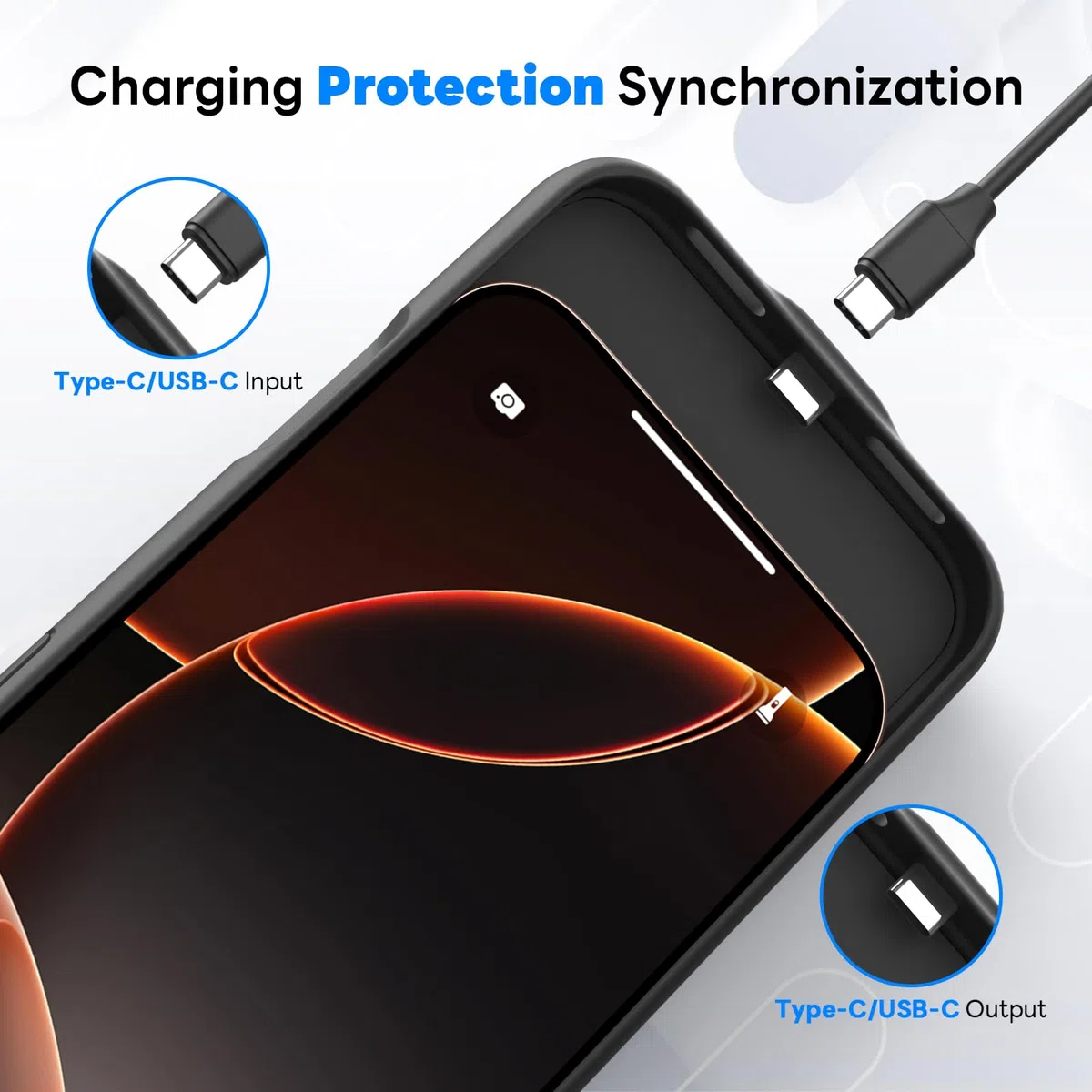 Custodia per batteria per iPhone 16 Pro Max (6,9"), 7000 mAh, ricaricabile, con protezione del carro armato, in vetro, con batteria aggiuntiva, colore nero