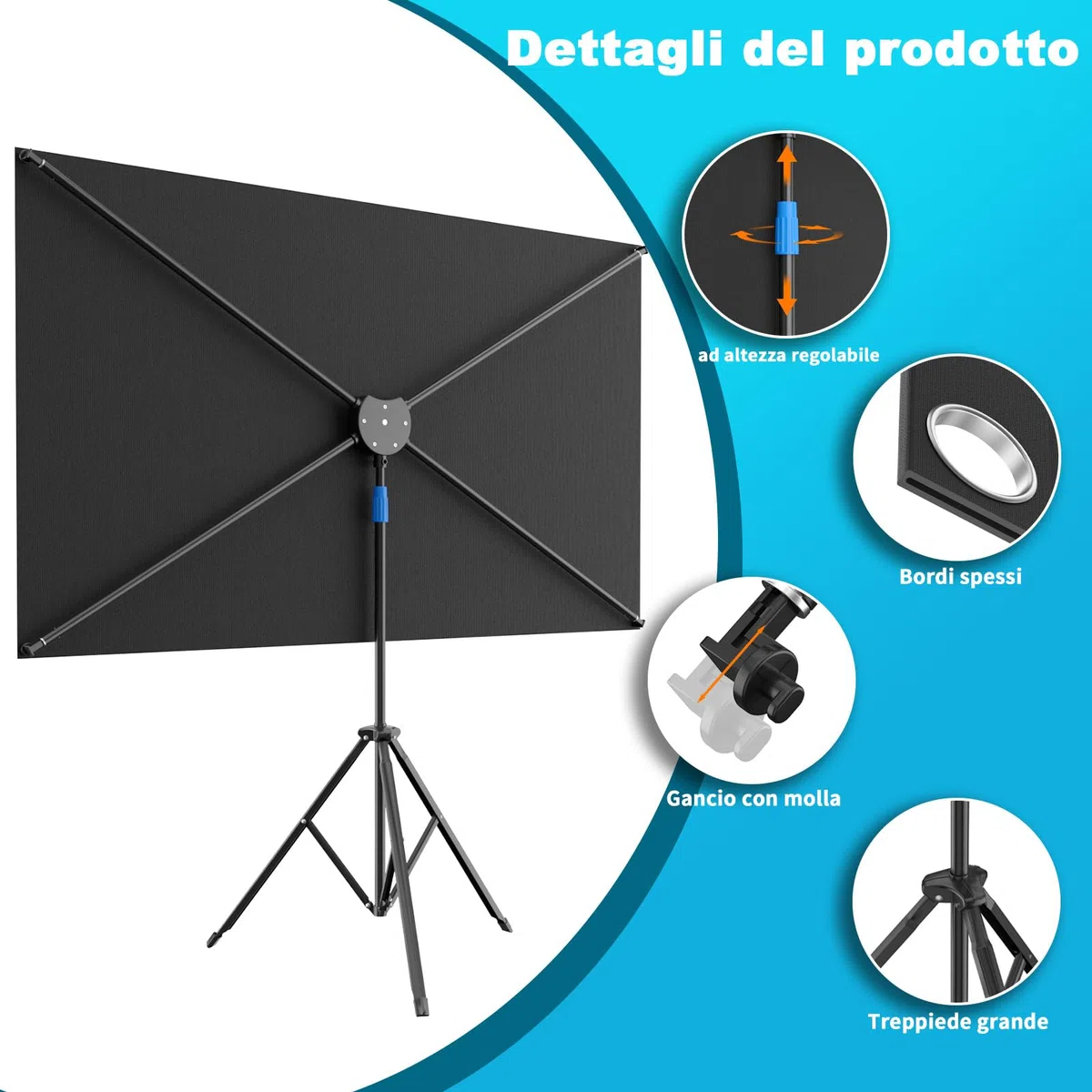 VISULAPEX 80"ALR Schermo per Proiettore con Treppiede, 16:9 Telo Proiettore Portatile Leggero Perfetta per Teatro Domestico, il Cinema All'aperto e Altre Attività di Intrattenimento