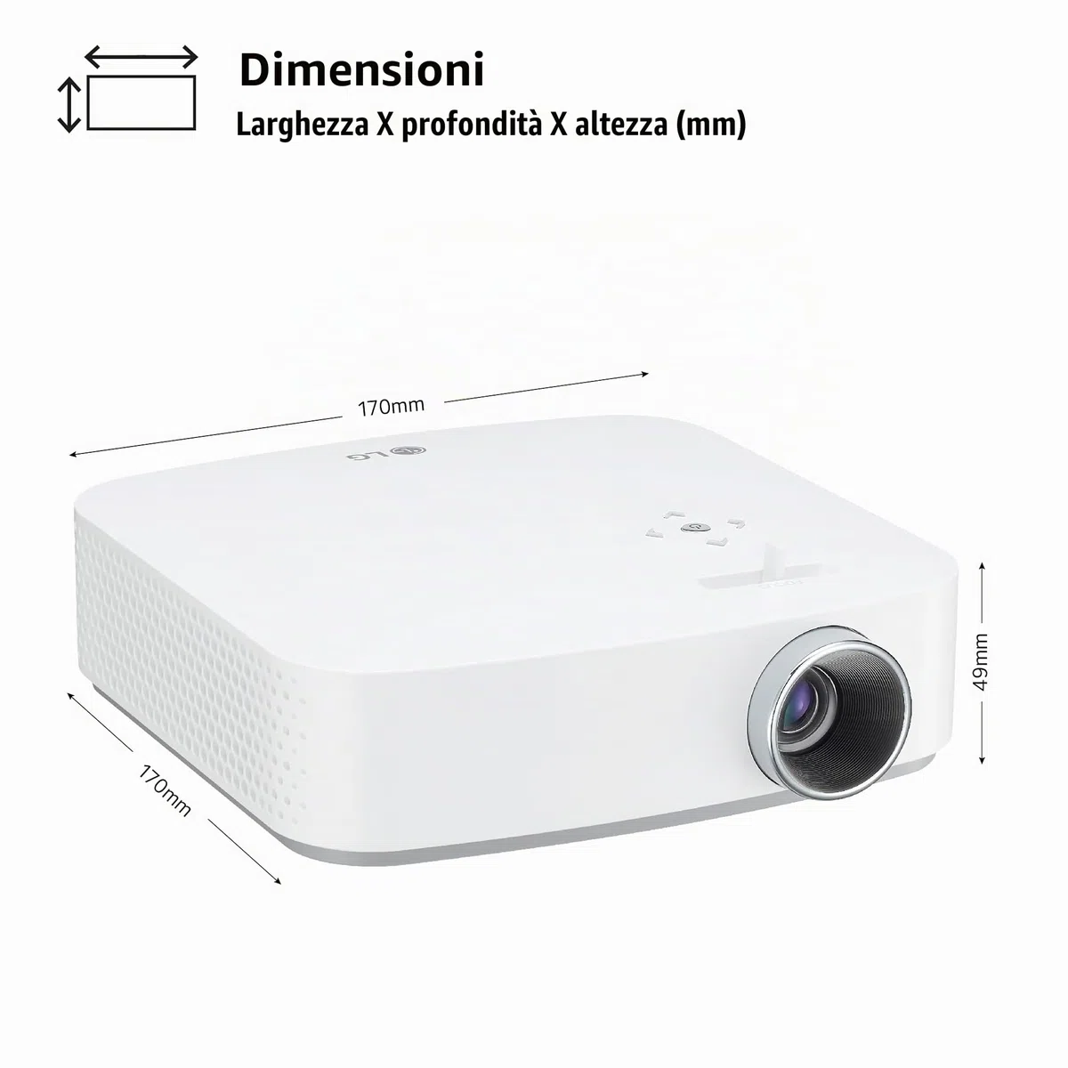 LG PF50KS Mini Proiettore Portatile per Ufficio e Tempo Libero, Risoluzione Full HD 1920x1080, Speaker Integrati, USB, USB-C, HDMI, Wireless, Batteria Integrata 2.5 Ore, 600 ANSI Lumens