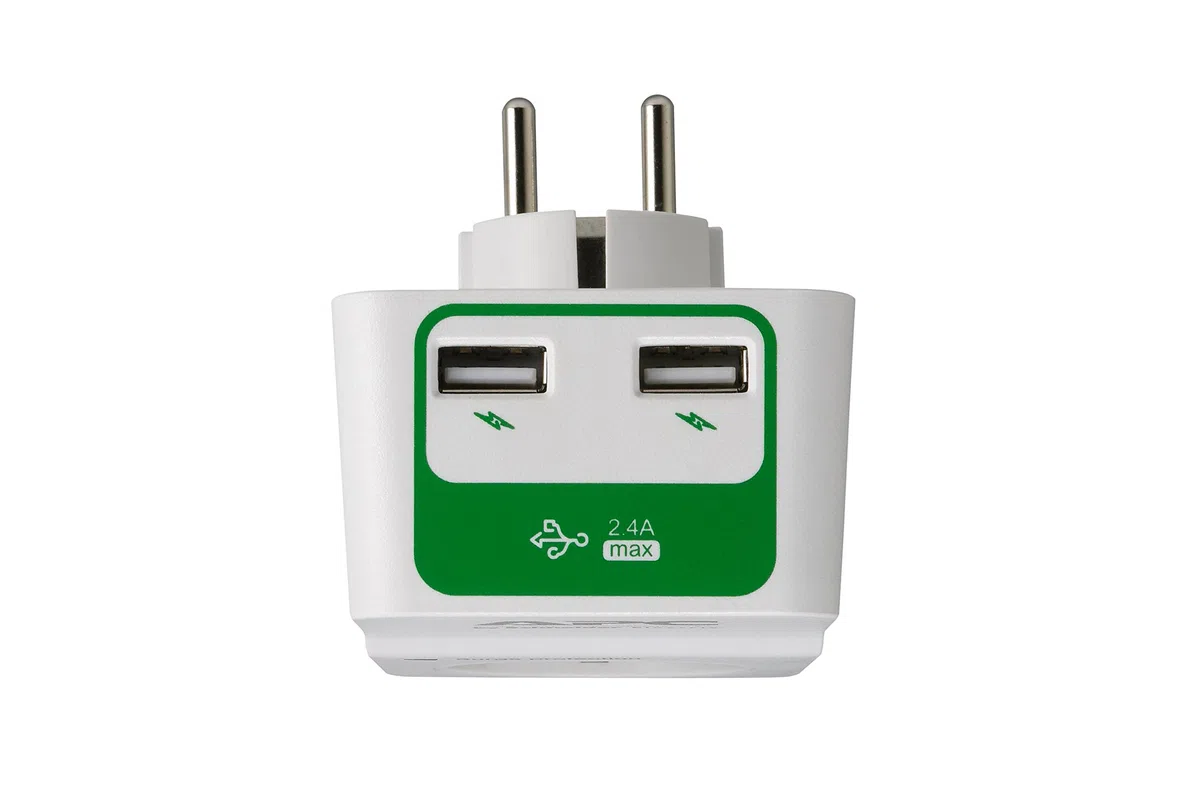 APC Surge Protector – PM1WU2-GR – Adattatore con protezione da sovratensione (1 spina Schuko, 2 uscite di ricarica USB, bianco)