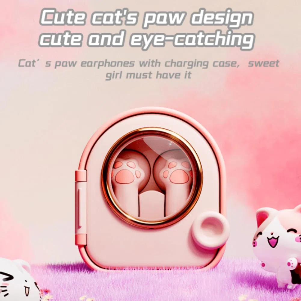 Topiky Auricolari Wireless Carini CATTO CATTO BLUETOOTH 5.4 Auricolari, Cuffie con Microfono e Custodia di Ricarica 300 MAh, Auricolari Auricolari per Ragazze e Aule Scolastiche