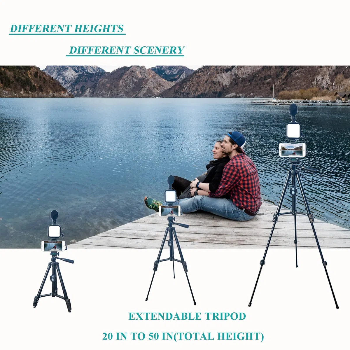 Kit di vlogging per iPhone, kit di vlogging per telefono Android, YouTube Starter Kit con due treppiedi luce microfono telecomando e adattatore jack