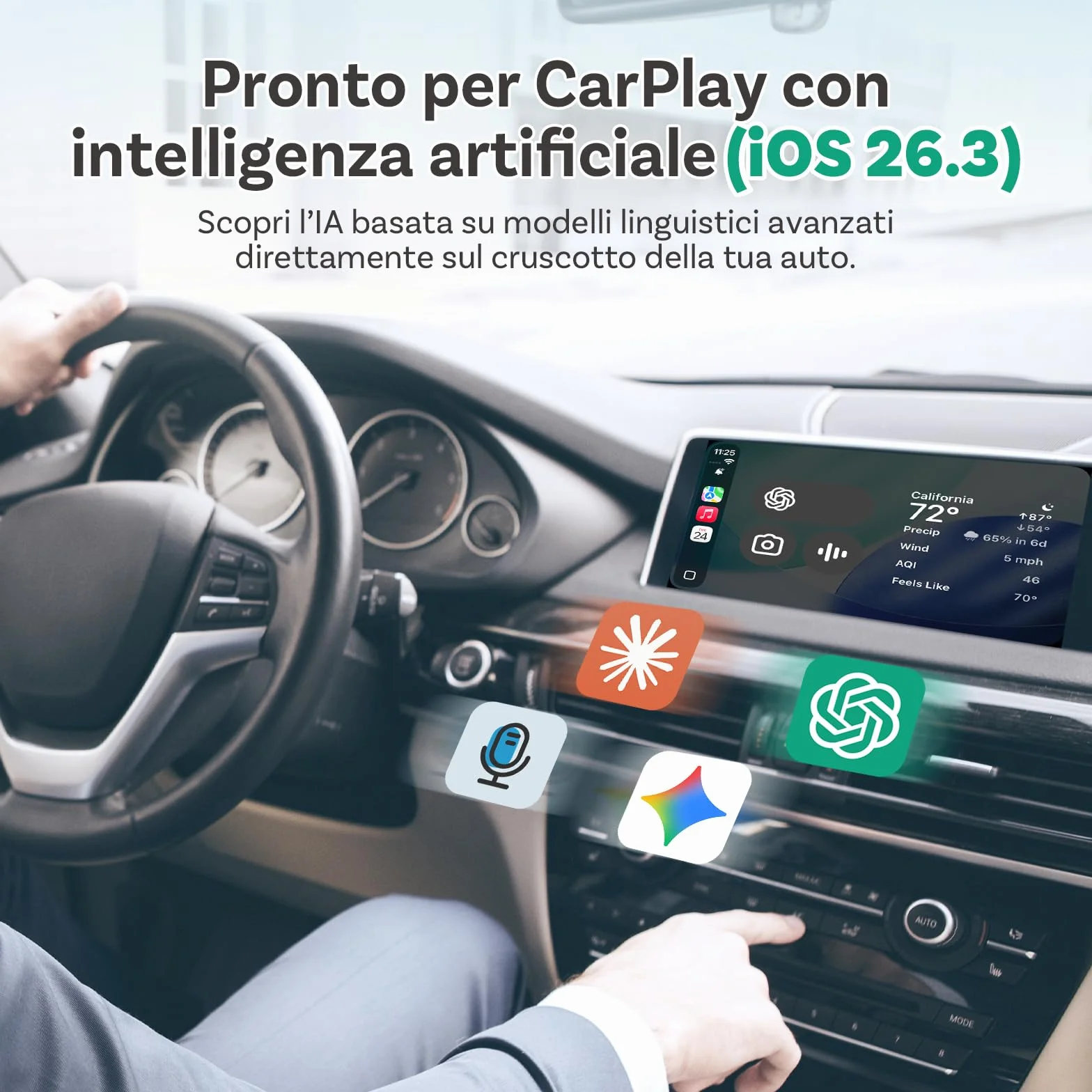 OTTOCAST Mini Pot 2025, Adattatore Wireless 2 in 1 per CarPlay e Android Auto, Compatibile con iOS 10+/Android 11+ e Auto dal 2016 in Poi, Plug & Play, USB-A/Type-C, Aggiornamento OTA, Argento